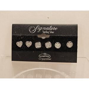 Signature Sterling Silver‎ Tarnish Free Round, Square, Heart Rhinestone Earrings